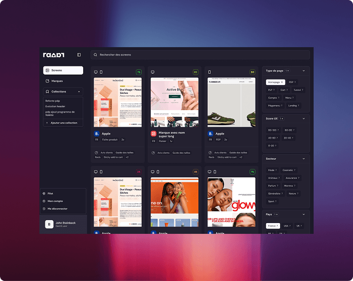 Radar — Parcourez les benchmarks UX e-commerce